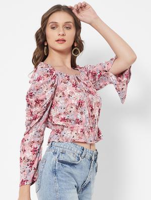 key hole neck foral crop top - 18445164 - Standard Image - 3