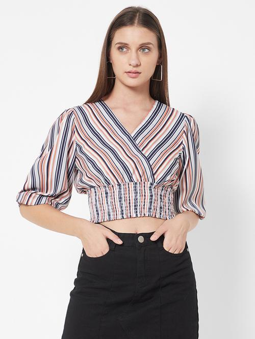 v-neck striped crop top - 18445173 - Standard Image - 1