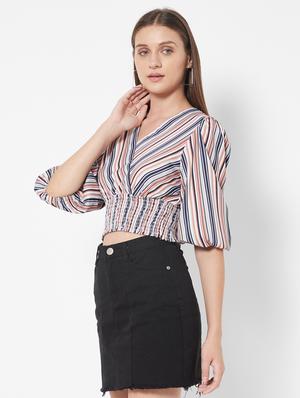 v-neck striped crop top - 18445173 - Standard Image - 3