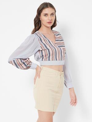 v-neck striped crop top - 18445174 - Standard Image - 2