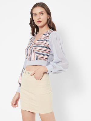 v-neck striped crop top - 18445174 - Standard Image - 3