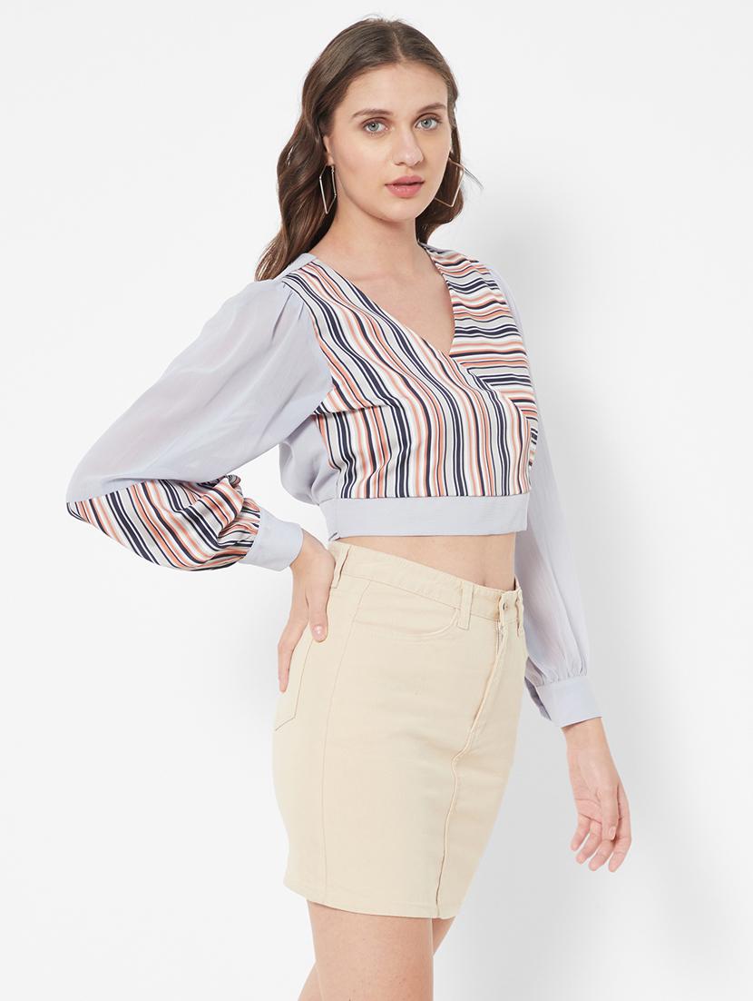 v-neck striped crop top - 18445174 - Zoom Image - 2
