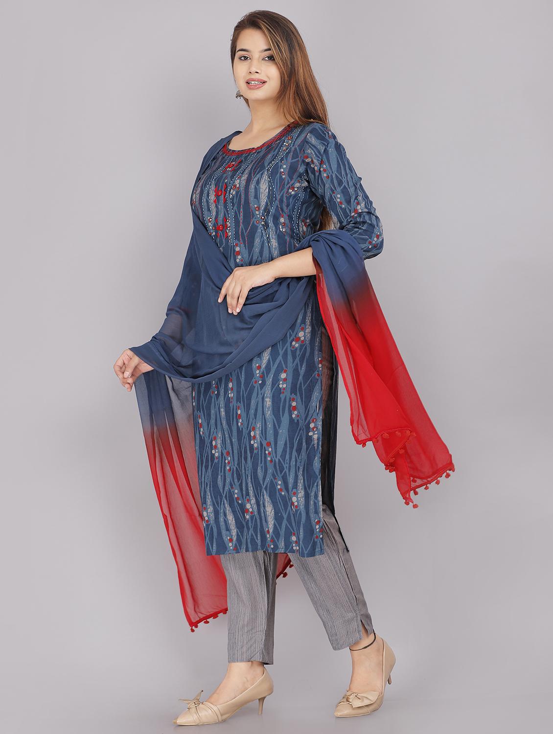 printed kurta pant set with dupatta - 18445358 - Zoom Image - 2