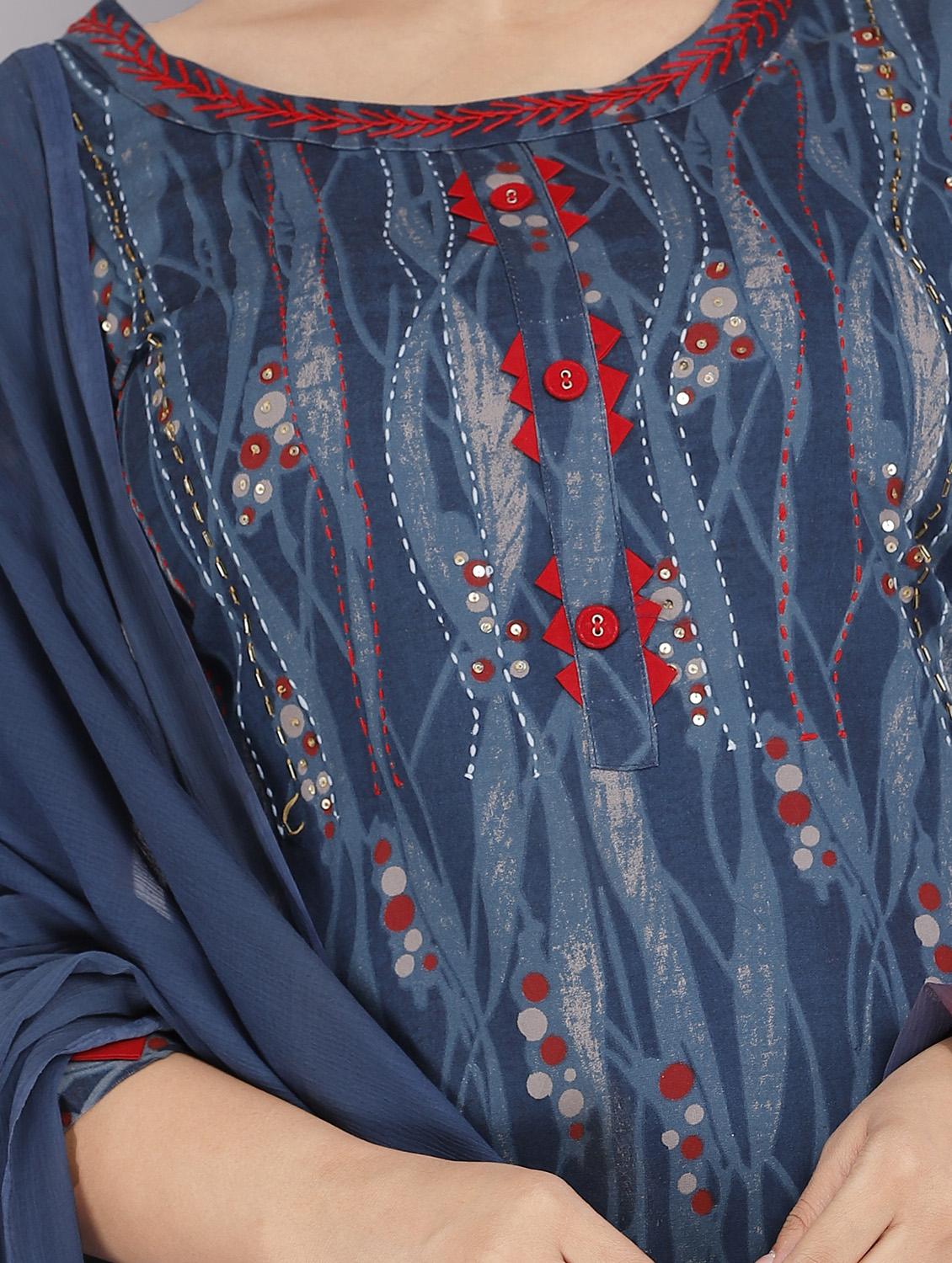 printed kurta pant set with dupatta - 18445358 - Zoom Image - 5