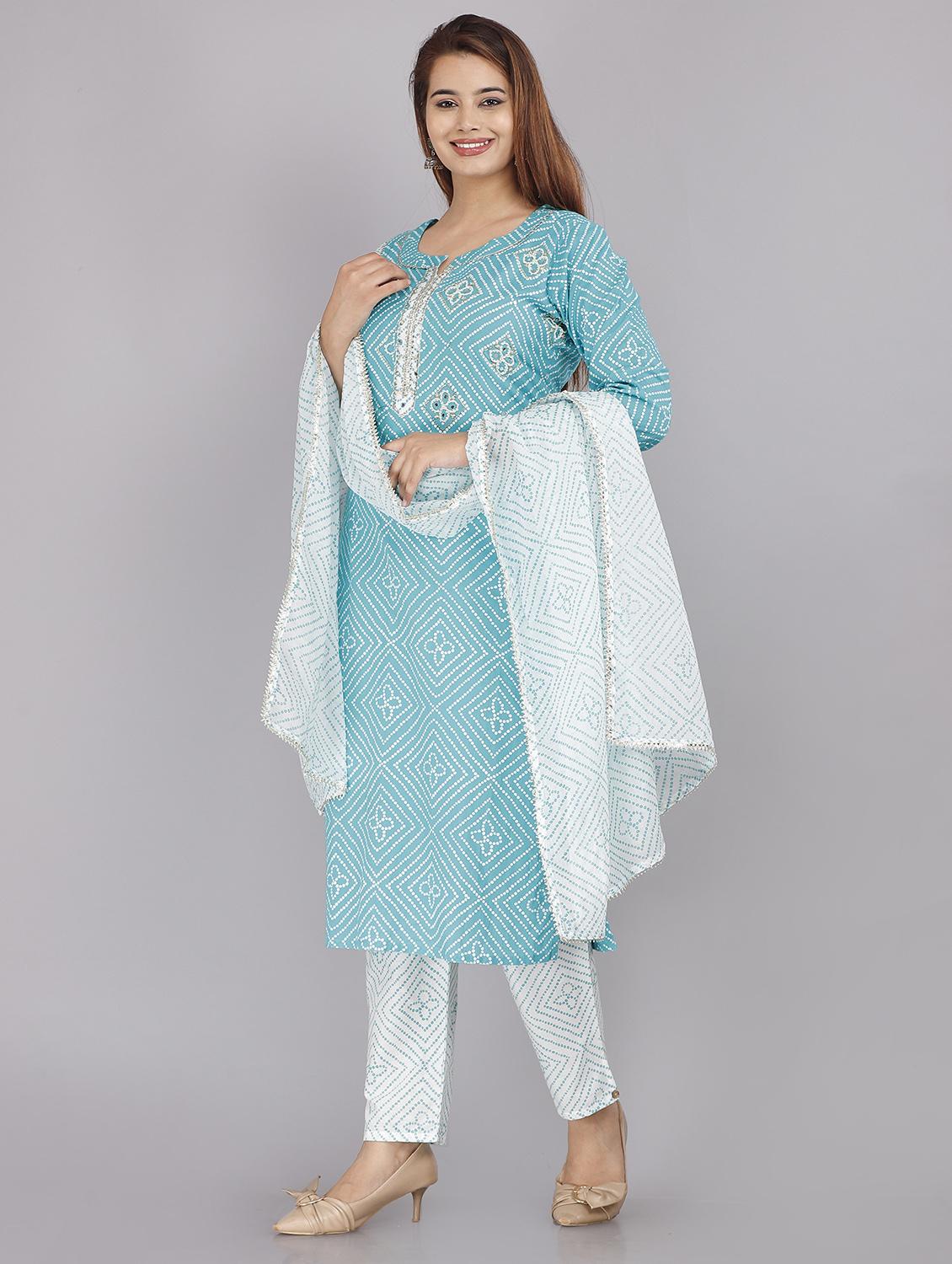 bandhani printed kurta pant set with dupatta - 18445359 - Zoom Image - 2