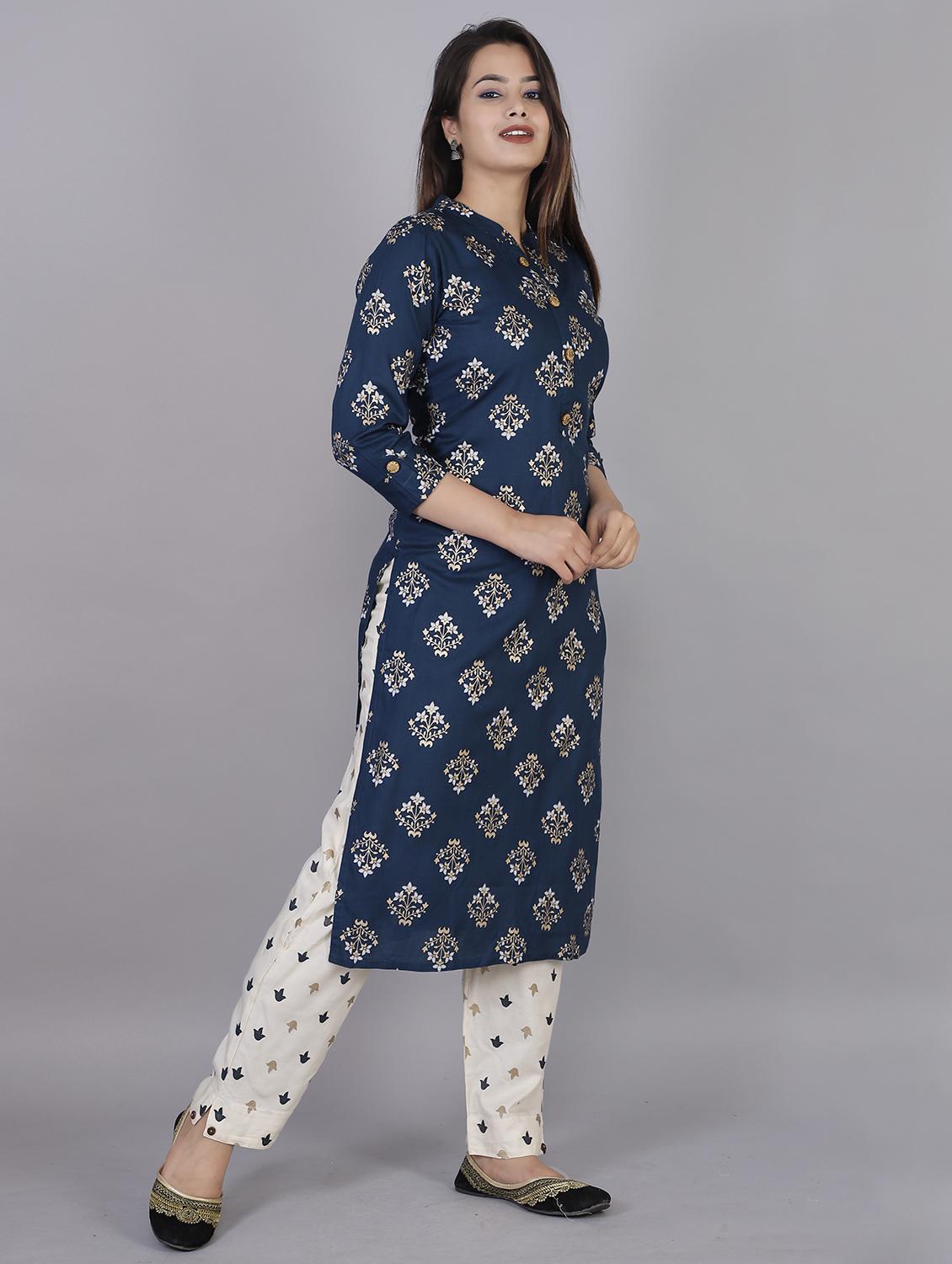 foil printed kurta pant set - 18445376 - Zoom Image - 2