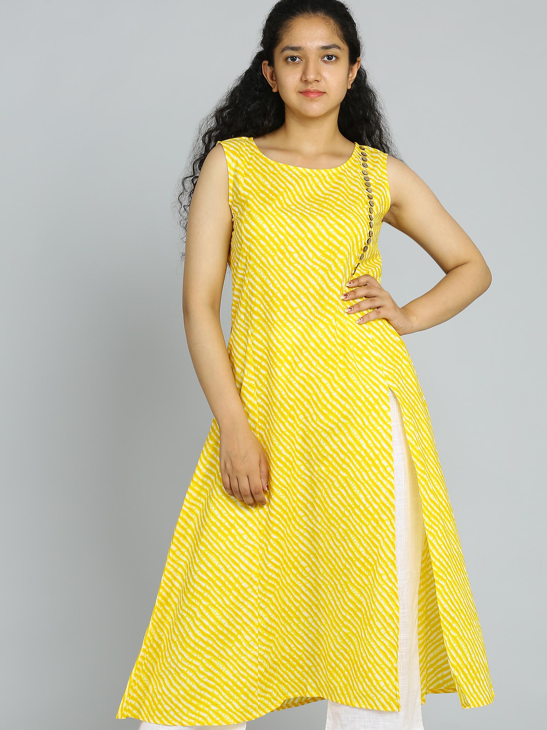 ehtenic yellow stylish kurti with white - 18445451 - Zoom Image - 1