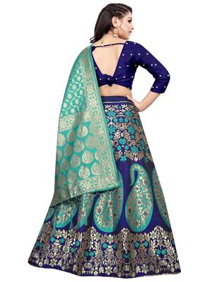 blue banarasi semi-stitched lehenga choli with dupatta - 18445497 - Standard Image - 4
