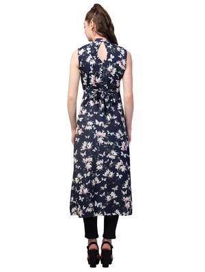 navy-blue printed a-line dress - 18445601 - Standard Image - 3