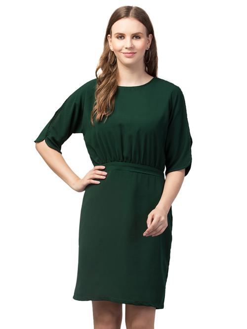 three-quarter sleeved solid sheath dress - 18445633 - Standard Image - 1