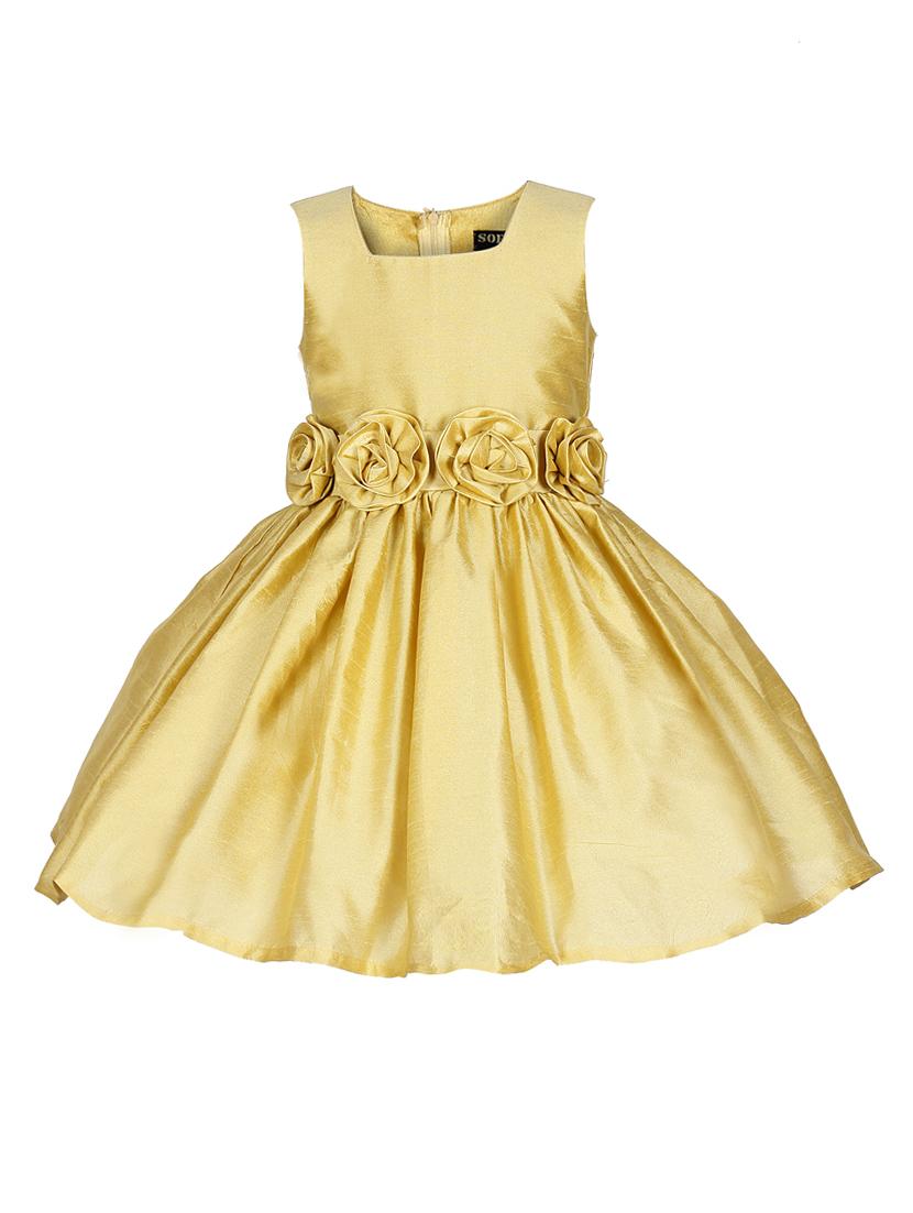 gold square neck solid frock - 18445740 - Zoom Image - 1