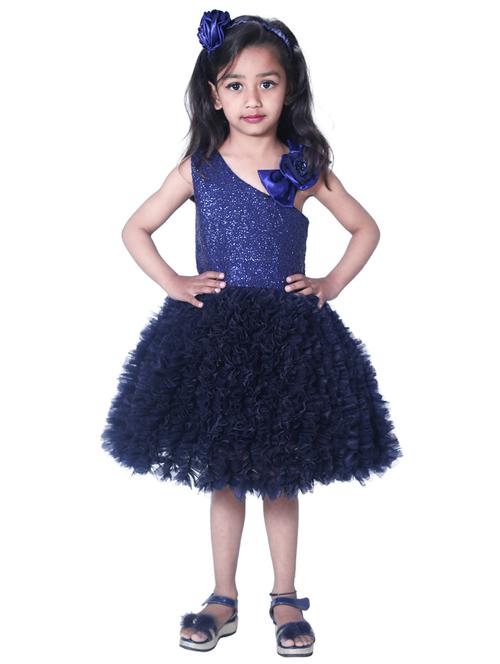 girls navy blue embellished layered frock - 18445773 - Standard Image - 1