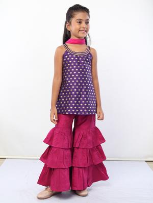 girls purple printed kurta sharara set with dupatta - 18445805 - Standard Image - 2