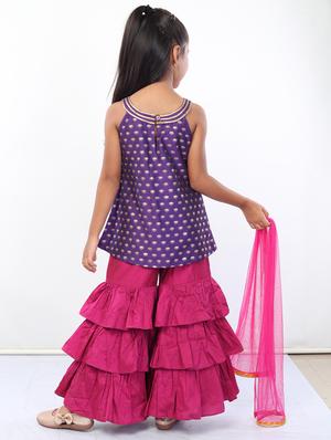 girls purple printed kurta sharara set with dupatta - 18445805 - Standard Image - 3