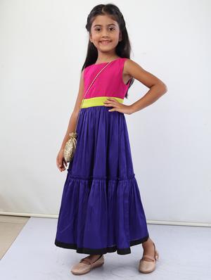 girls purple color block tiered party gown - 18445827 - Standard Image - 2