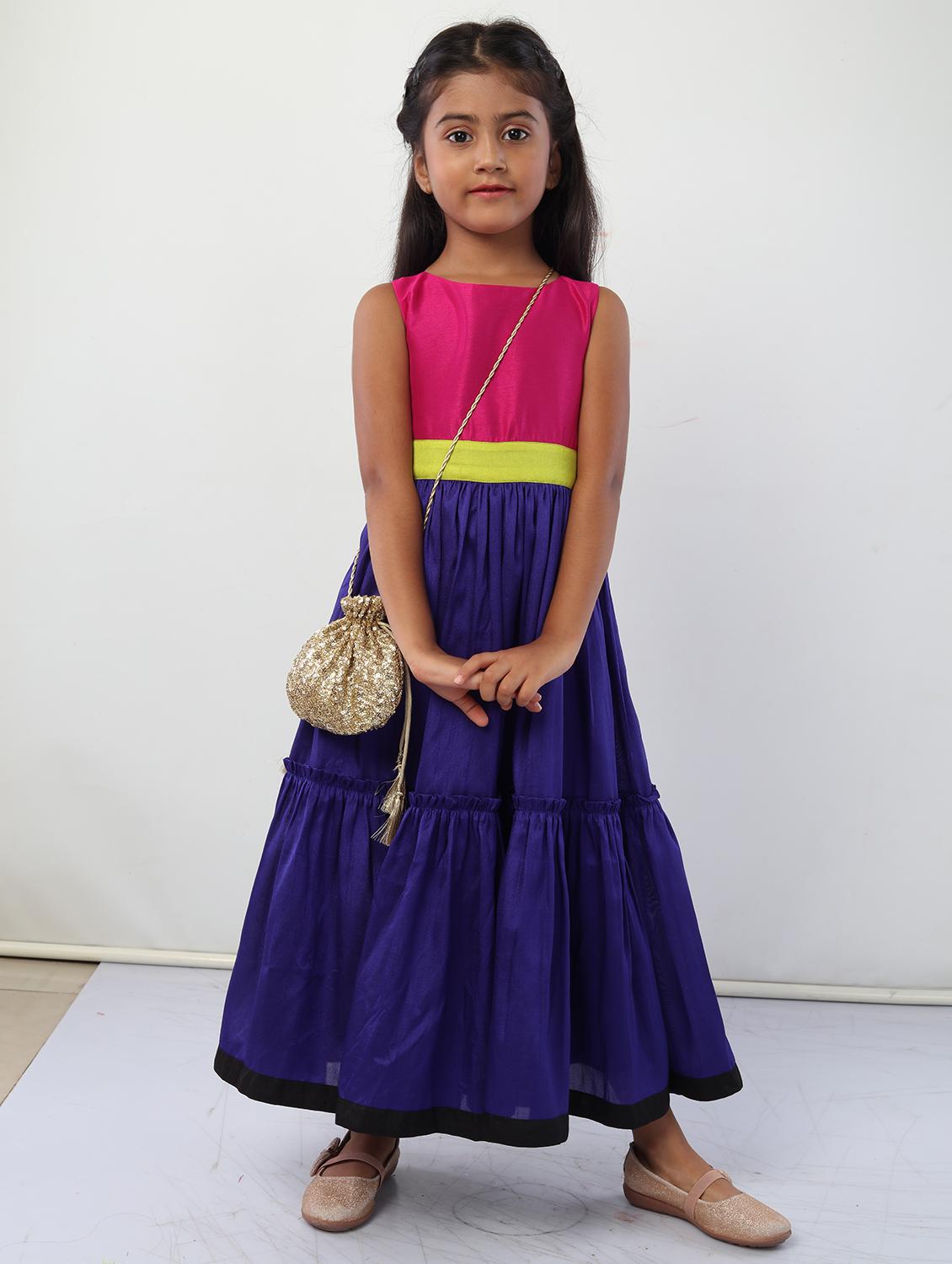 girls purple color block tiered party gown - 18445827 - Zoom Image - 1