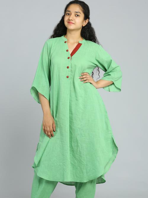 ehtenic green kurti with pant for - 18446240 - Standard Image - 1