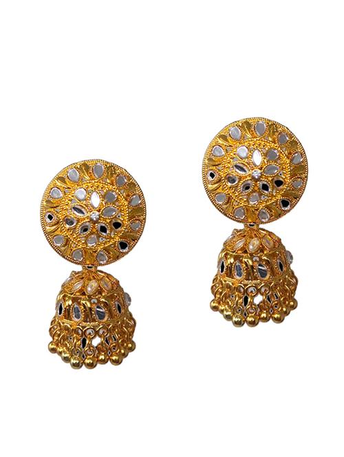 one gram gold plated mirror crystal jhumka designer trendy ethnic earrings - 18446276 - Standard Image - 1