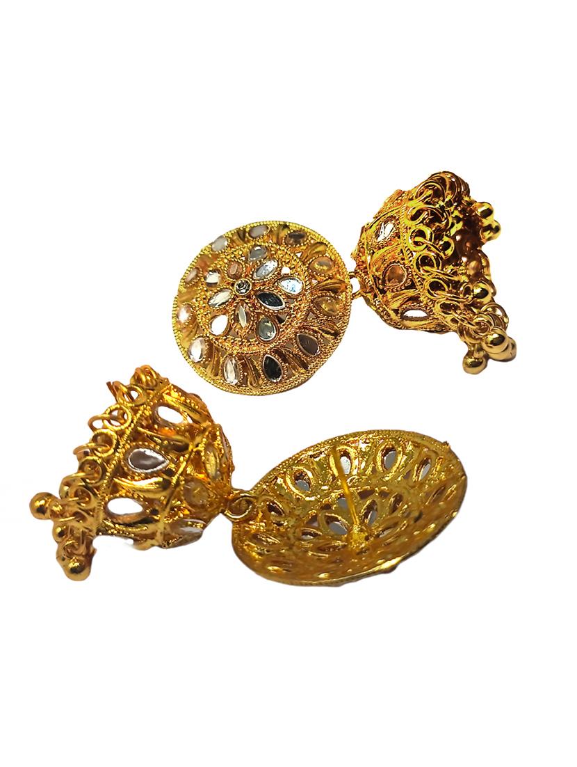 one gram gold plated mirror crystal jhumka designer trendy ethnic earrings - 18446276 - Zoom Image - 2