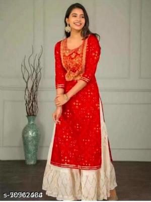 red rayon kurti - 18446302 - Standard Image - 2
