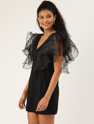 flutter sleeved solid sheath dress - 18447017 - Standard Image - 2