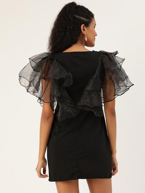 flutter sleeved solid sheath dress - 18447017 - Standard Image - 3