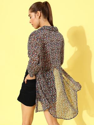 curved printed long shirt - 18447019 - Standard Image - 3