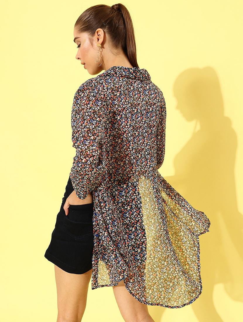 curved printed long shirt - 18447019 - Zoom Image - 3