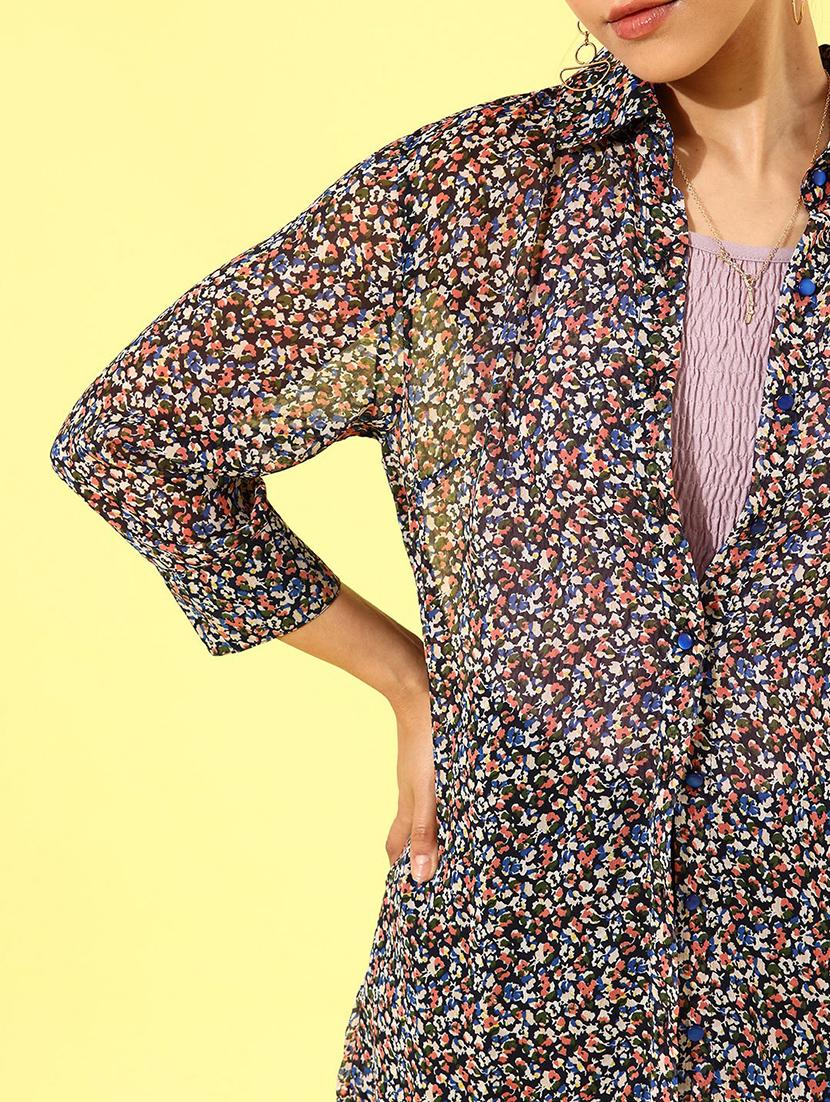 curved printed long shirt - 18447019 - Zoom Image - 5