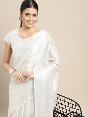 self design zari work woven saree with blouse - 18447338 - Standard Image - 3