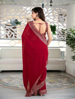 solid bordered sequined saree with blouse - 18447401 - Standard Image - 4
