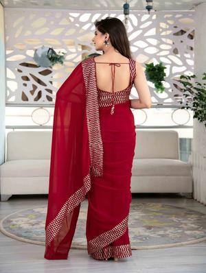 solid bordered sequined saree with blouse - 18447401 - Standard Image - 5