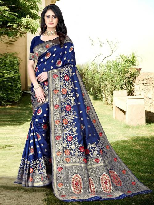jacquard work banarasi saree with blouse - 18447874 - Very Small Image - 1