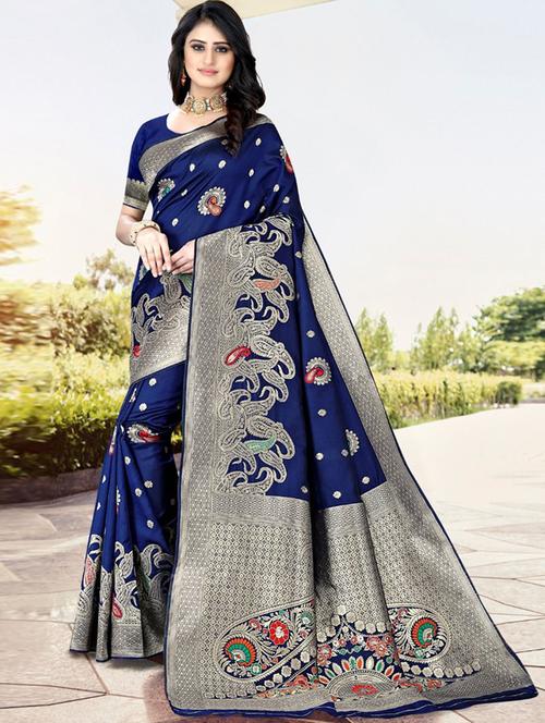 jacquard work banarasi saree with blouse - 18447880 - Very Small Image - 1