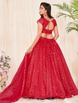 charming red embellished semi- stitched lehenga with dupatta - 18447910 - Standard Image - 3