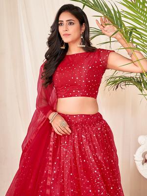 charming red embellished semi- stitched lehenga with dupatta - 18447910 - Standard Image - 4