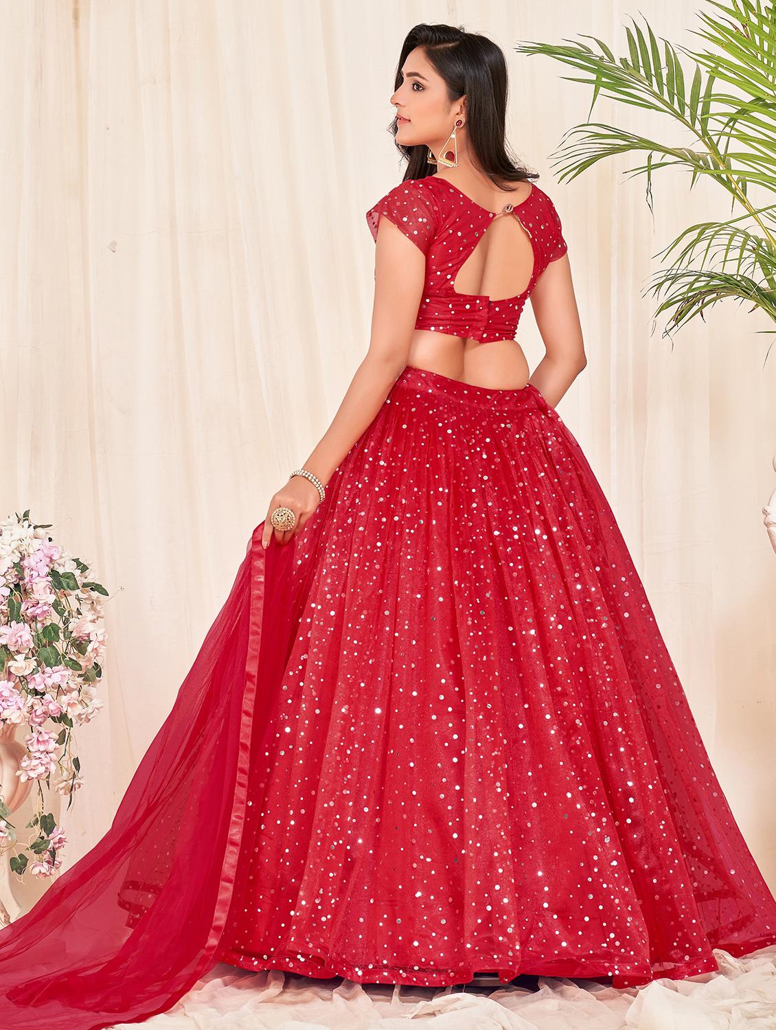 charming red embellished semi- stitched lehenga with dupatta - 18447910 - Zoom Image - 3