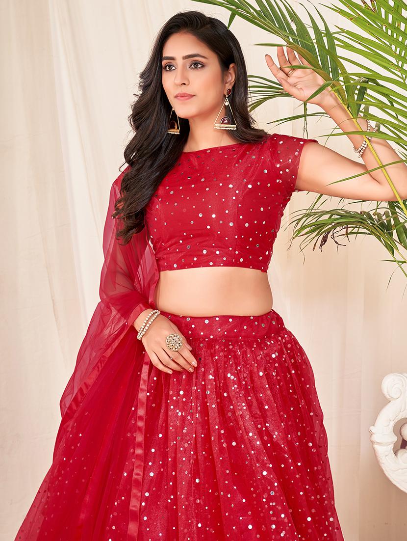 charming red embellished semi- stitched lehenga with dupatta - 18447910 - Zoom Image - 4