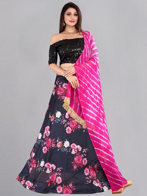 digital floral semi- stitched lehenga with dupatta - 18447914 - Very Small Image - 1