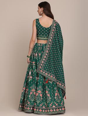 teal digital print semi- stitched lehenga with dupatta - 18447920 - Standard Image - 4