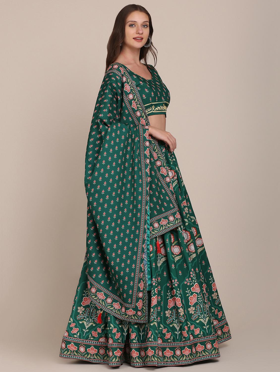 teal digital print semi- stitched lehenga with dupatta - 18447920 - Zoom Image - 2