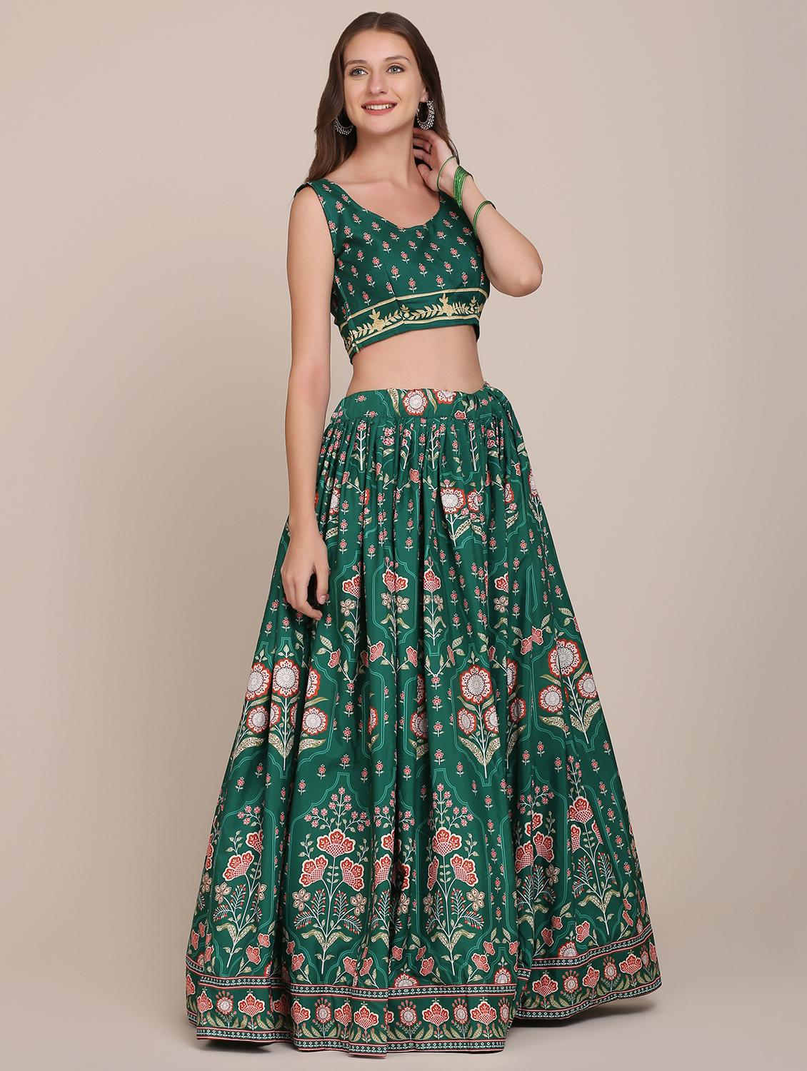 teal digital print semi- stitched lehenga with dupatta - 18447920 - Zoom Image - 3
