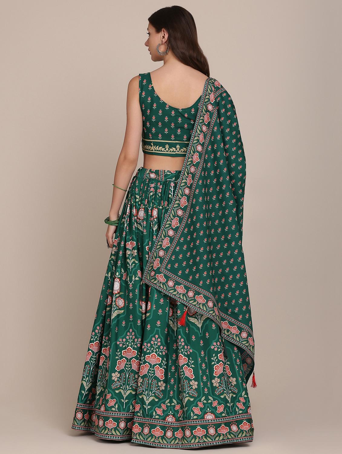 teal digital print semi- stitched lehenga with dupatta - 18447920 - Zoom Image - 4