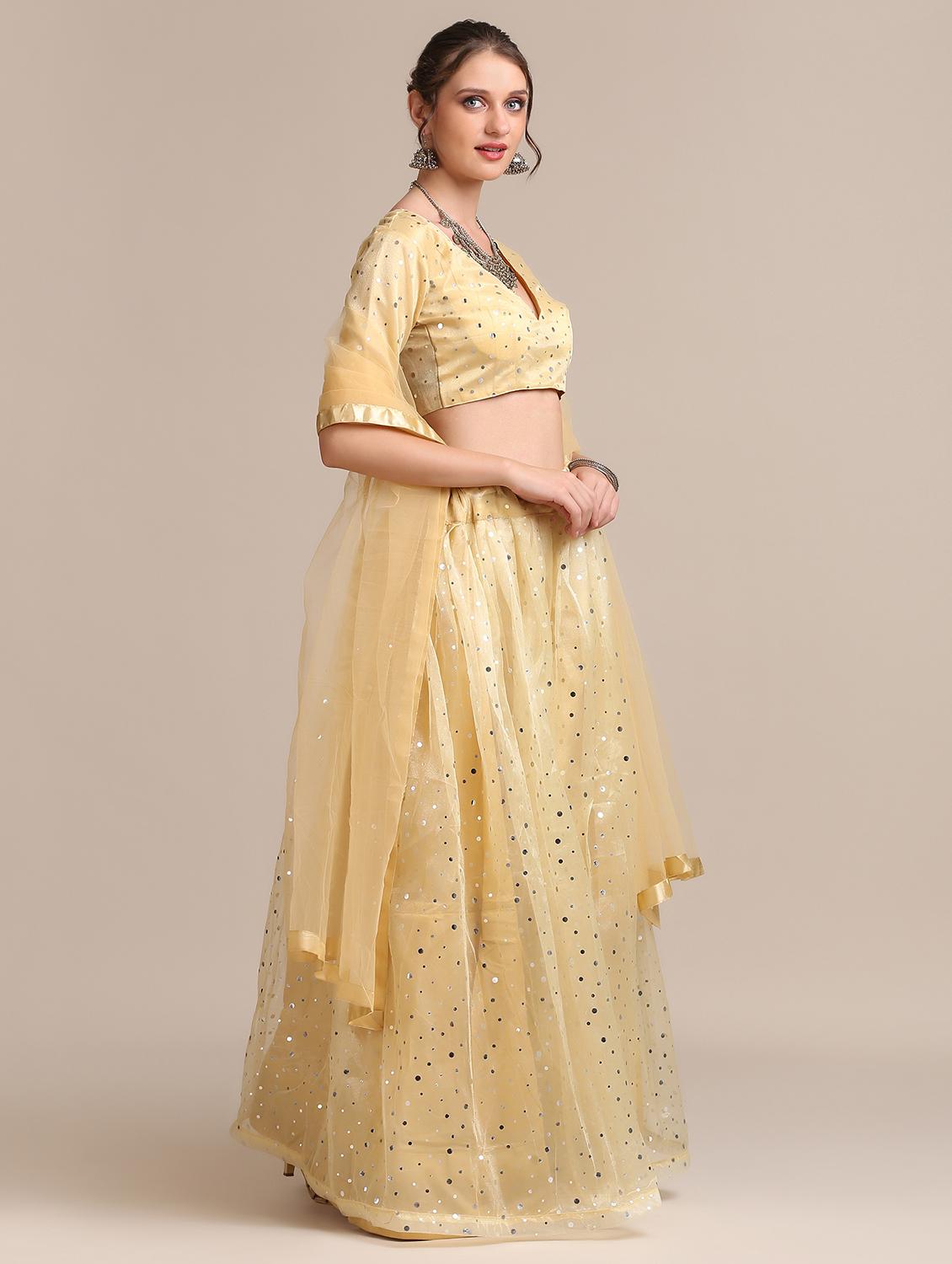 beige flared lehenga with dupatta - 18447964 - Zoom Image - 2