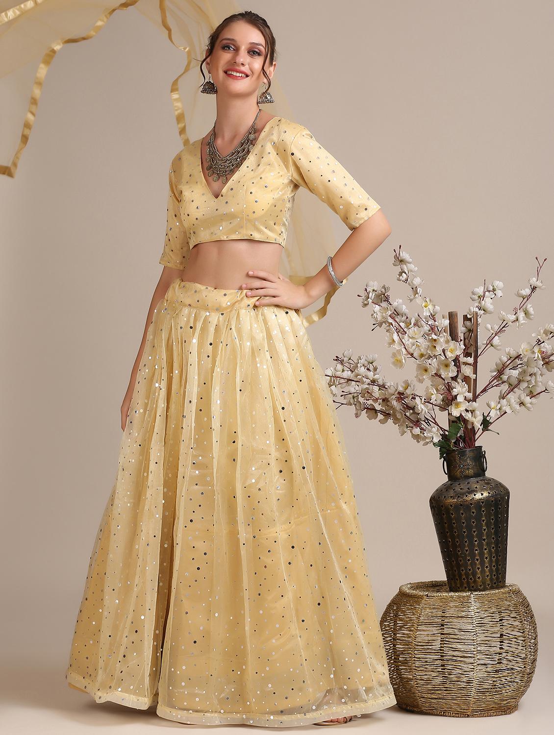 beige flared lehenga with dupatta - 18447964 - Zoom Image - 3