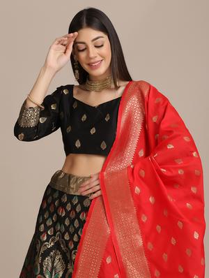 brocade flared lehenga with dupatta - 18447966 - Standard Image - 5