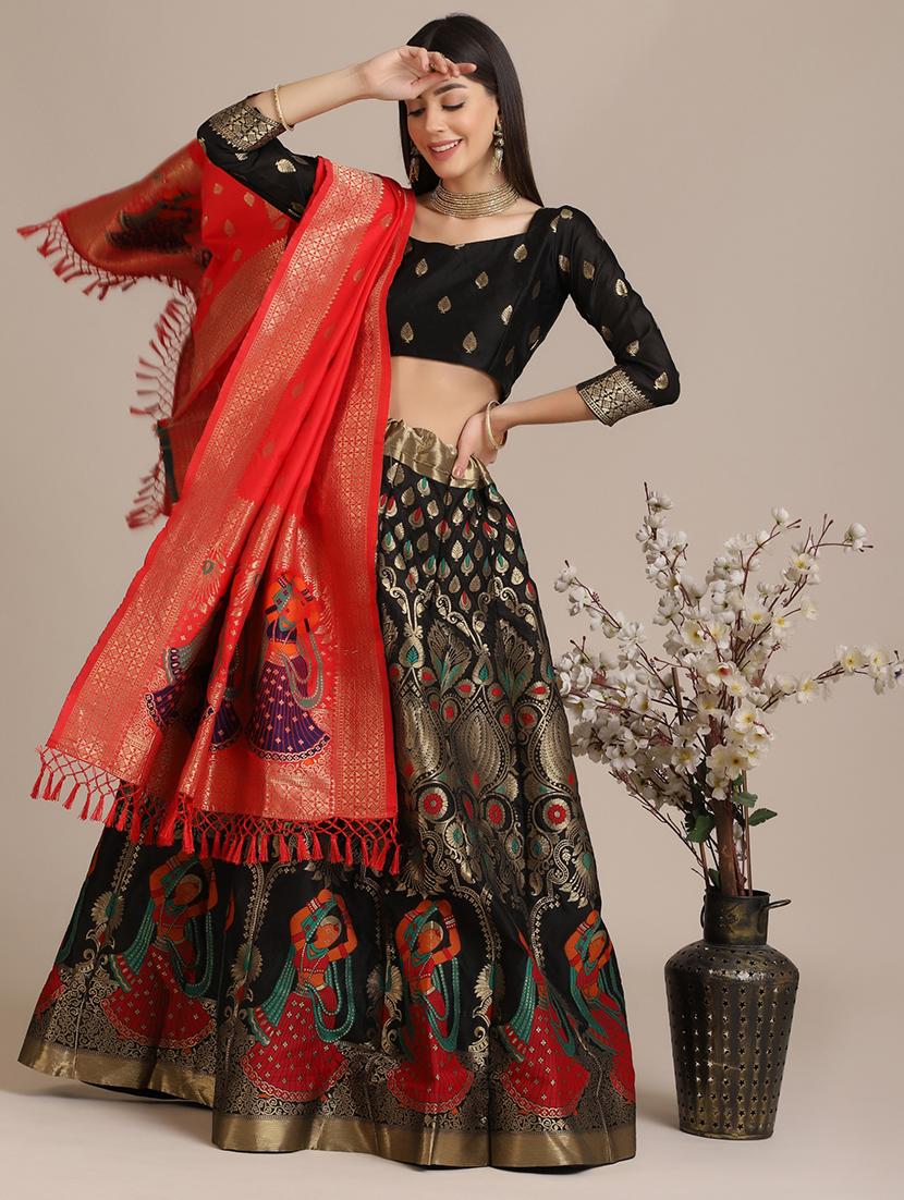 brocade flared lehenga with dupatta - 18447966 - Zoom Image - 2