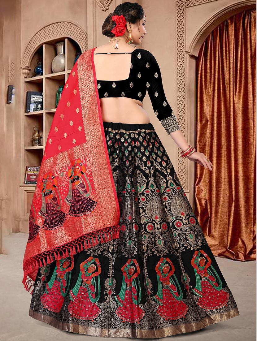 brocade flared lehenga with dupatta - 18447966 - Zoom Image - 4