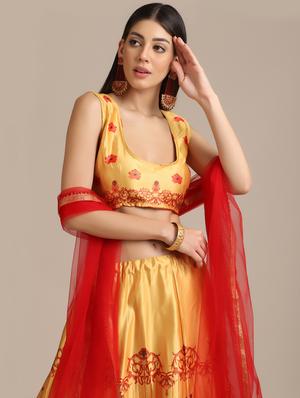 floral flared lehenga with dupatta - 18447988 - Standard Image - 4