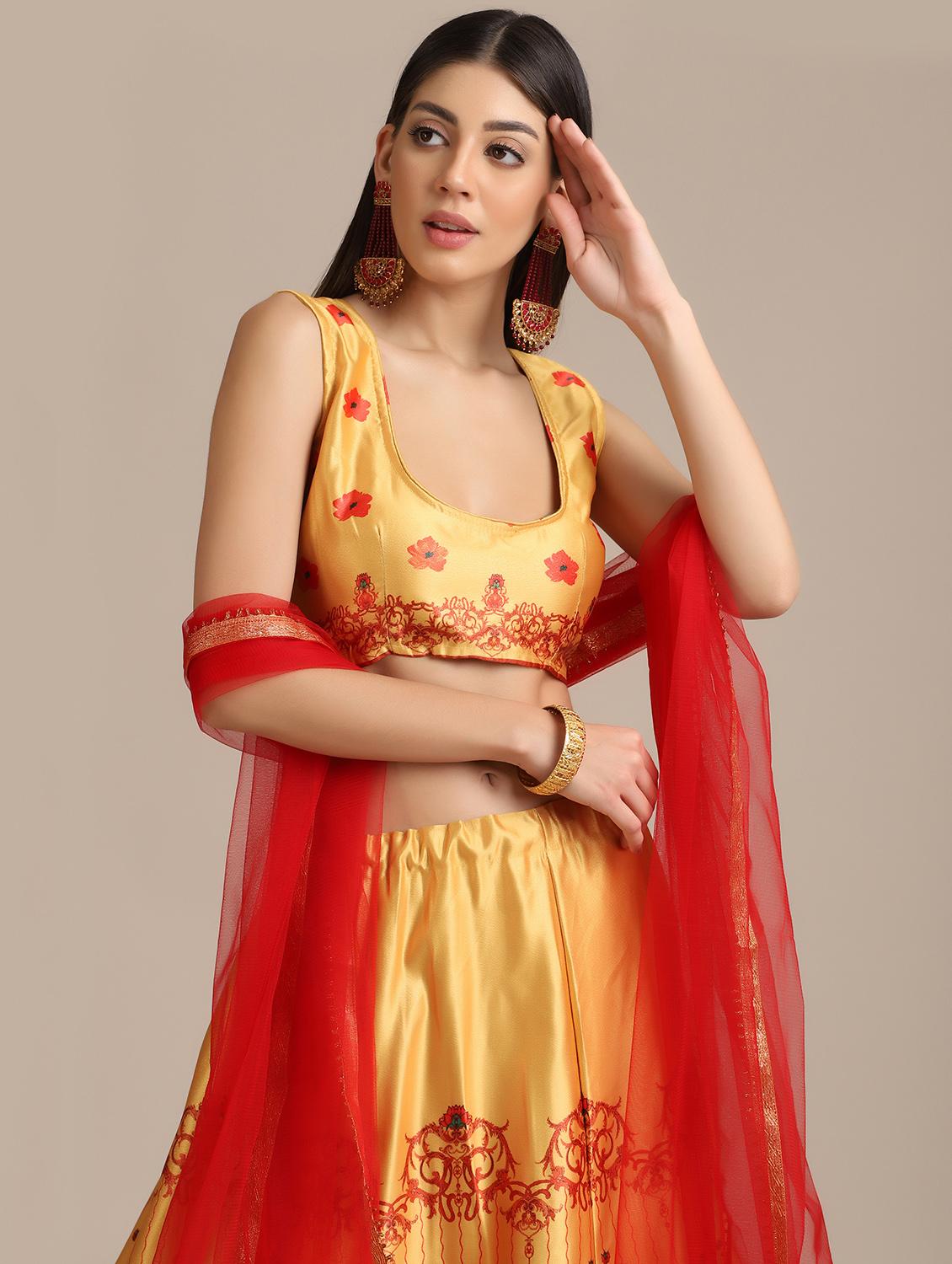 floral flared lehenga with dupatta - 18447988 - Zoom Image - 4